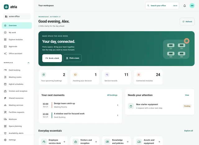 Atria Office interface · fictional demonstration workspace