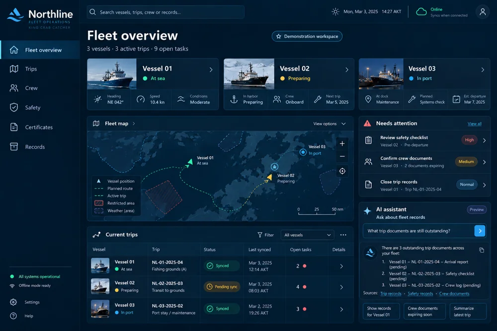 Northline · AI-generated interface concept with fictional sample content