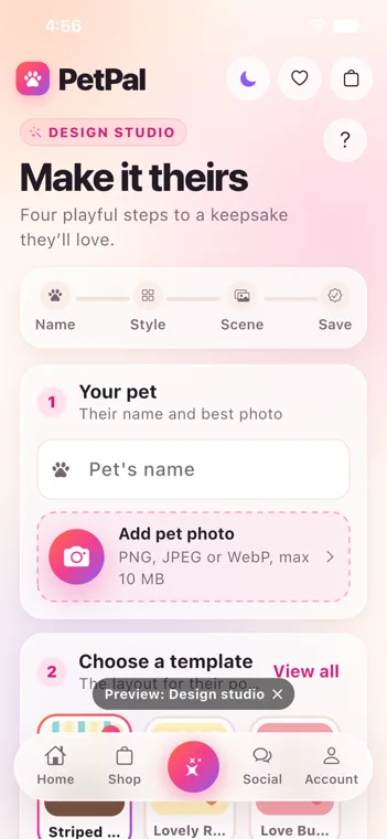 PetPal app interface · sample content