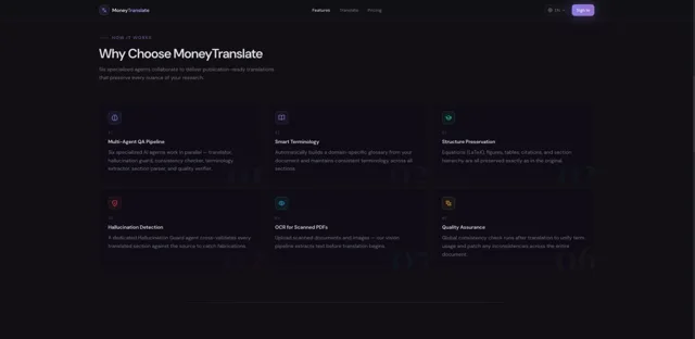 MoneyTranslate public website · translation workflow